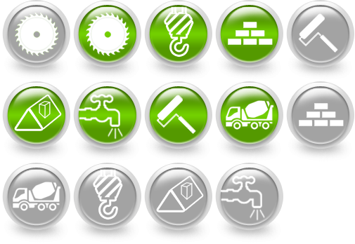 Набор зеленых иконок для сайта строительной тематики